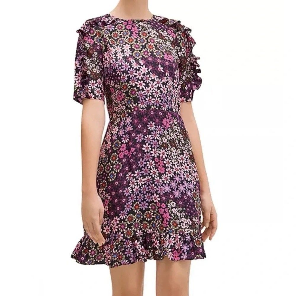 Kate Spade New York Pacific Petals Smocked Mini Dress Purple Floral Size 8
